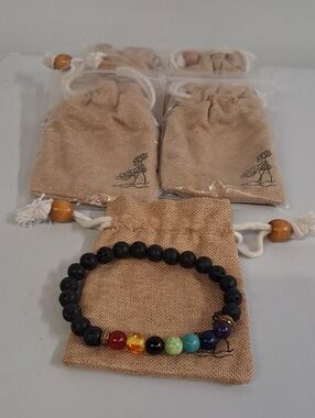 NWT (5) Lava Rock Chakra Bracelet 7 Chakra 8mm Natural Stone Healing Bracelet